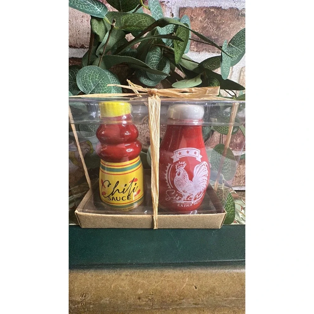 NIB Tag Hot Sauce Themed Salt & Pepper Shaker Set